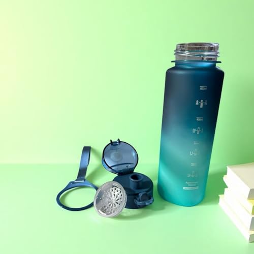 Botella Deportiva con Apertura con una Mano, 22 oz, a prueba de fugas, con marcadores de tiempo, duradera, libre de BPA, boca ancha para fácil limpieza, azul degradado miniatura 5