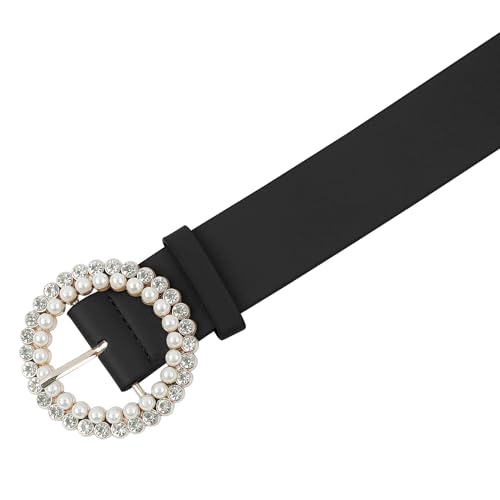 Women's Belt Rhinestones Pearl Buckle Fashion Sweet Belts for Dresses Pants2