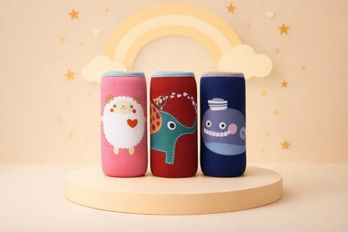 The Cheeky Kidzz Cute Animated Patterned Soft Stretchable Baby Feeding Bottle Cover with Easy to Hold Strap for 120ml, 150ml, 240ml (Pack of 3)