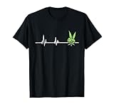 Weed Leaf Marijuana Leaf Hand Peace Sign Hand 420 Heartbeat T-Shirt