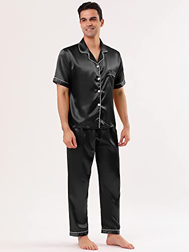 Men's Classic Satin Pajama Sets Short Sleeves Button Down Nightwear Sleepwears Loungewear2