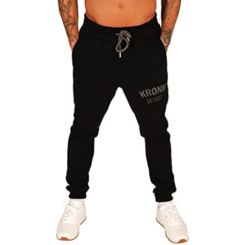 Kronk Detroit Joggers Men's Regular Fit Black with Charcoal Applique Large Cover