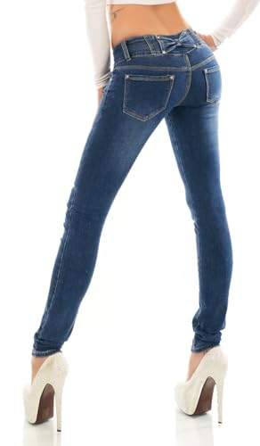 Jean skinny bleu foncé taille moyenne idéal pour sublimer la silhouette J4811