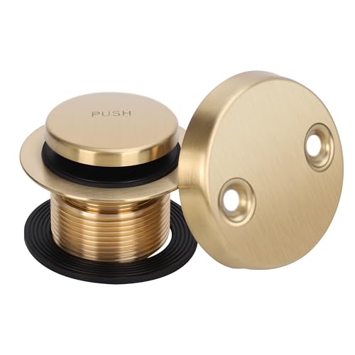 PRIMSOPH Tip-Toe Tub Drain Trim Kit with Two Hole Overflow Faceplate Conversion Kit Assembly Universal Fine Coarse Thread Replacement Brushed Gold