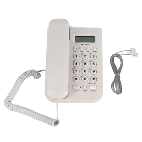 Teléfono básico con cable para escritorio y pared blanco