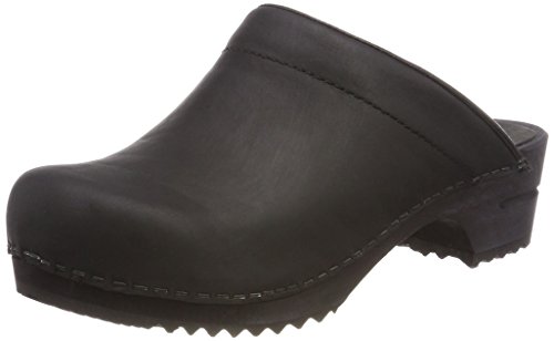 Sanita Chrissy | Zuecos Abiertos | Producto Artesanal Original para Mujer | Zuecos de Piel con Suela de Madera | Negro | 35 EU