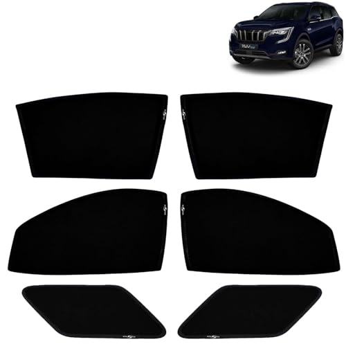 Image of KINGSWAY Car Sun Shade Curtains Only Compatible with Mahindra XUV 700 (2021 Onwards) | Z-Black Fix-Type (Non-Magnetic) | UV & Heat Protection | Pack of 6 Pcs
