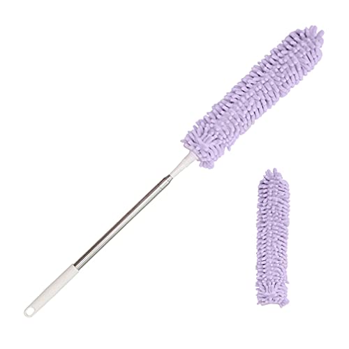 Hershii はたき ほこり取り ダスター モップ ダスターモップ ハンディ モップ 埃とり 伸縮式モップ 高所掃除 洗えるモップ 掃除用品 360°曲げる 取り外し可能 長さ調整可能 エアコン 天井 (パープル, 長版+ヘッド*1)