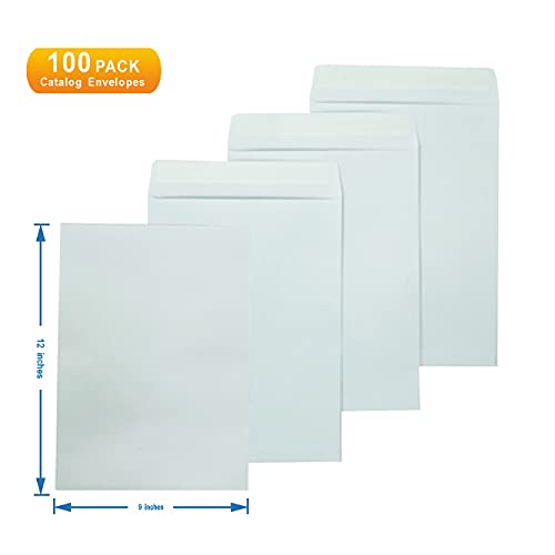 Burasari 100 Pcs 9X12 In Catalog Envelopes - Windowless Design 120Gsm White Paper Envelopes With Printable Quick Self-Seal Envelopes For Invitations, Greeting Cards, Photos, Invoices #TOP1