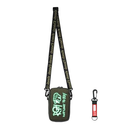 Rough Enough Small Crossbody Shoulder Bag Over Cell Phone Purse for Men Women Preppy Teens Glow in Dark Logo Travel Dog Walking Army Green