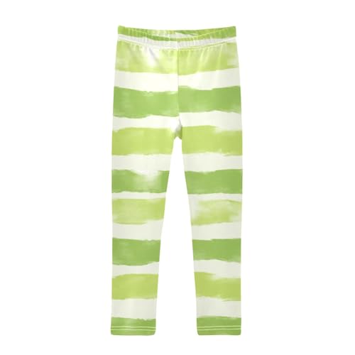 Bolaz Toddler Girls Leggings Printed Yoga Pants Leggings Green White Stripe for Kids