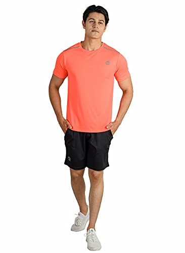 Image of TRUEREVO Mens Solid Half Sleeve Round Neck Sports T Shirt Polyester Fabric with Reflective Details for Gym Training Workout Running