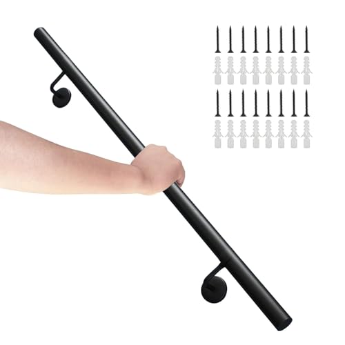 Rampe d'escalier anti-chute en fer forgé noir 5m avec support mural pour escaliers - 2