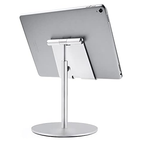 Tablet Stand, Large Size & Height Adjustable Aluminium Stand, 360° Rotation Phone Tablet Holder for iPhone, iPad, Samsung Tab, Kindle (4-13") (Silver) Cover