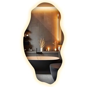 Großer LED Spiegel 50x100 cm | Warmweiß | Asymmetrisch & Rahmenlos | Wandspiegel Modern | Badspiegel mit Licht | Für Bad Flur Schlafzimmer | Dekospiegel Beleuchtet