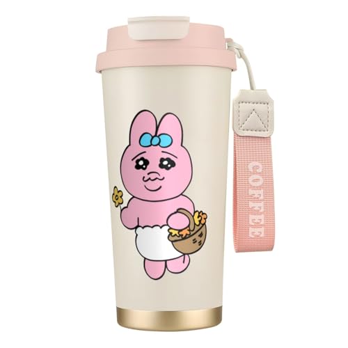 タンブラー コーヒー おぱんちゅうさぎ 水筒 ステンレス ボトル 魔法瓶 オフィス マグカップ カフェマグ 車用 マグボトル 真空断熱 保温 保冷 ふた付き 直飲み 広口 漏れない 二重構造 持ち運び 500ml