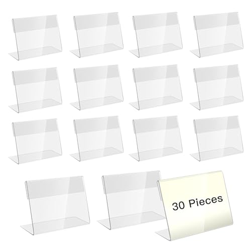 30 unidades de soporte acrílico para etiquetas de 9 x 6 cm, carteles de buffet, etiquetas de precio, placas de nombre, soporte acrílico, soport transparente, exhibición de tarjetas de visita, para