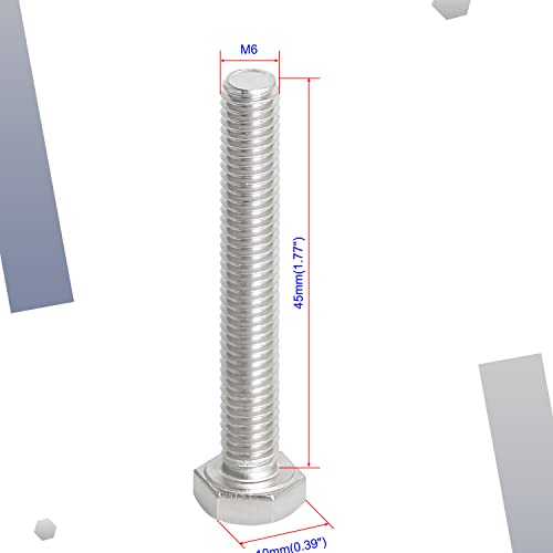 Image of M6 x 45mm Hex Head Bolts Screws Grade 6.8 Stainless Steel, Fasteners Fully Machine Threaded SUS304 30 Pcs