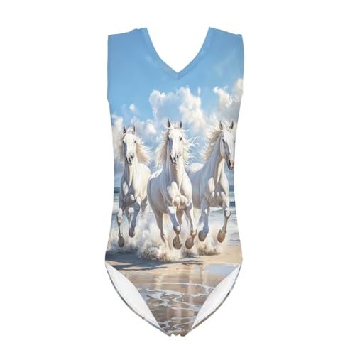 Image of Xpyiqun Swimsuits for Girls 3-14 V Neck Sleeveless Bathing Suit Summer Sport One Piece Swimwear Beach Swimming