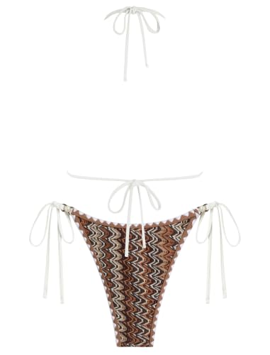 Image of ZAFUL 2 Piece Halter Bikini Sets Hollow Out Triangle Bikini for Women Sexy Bathing Suit High Waisted Side Tie Swimsuits