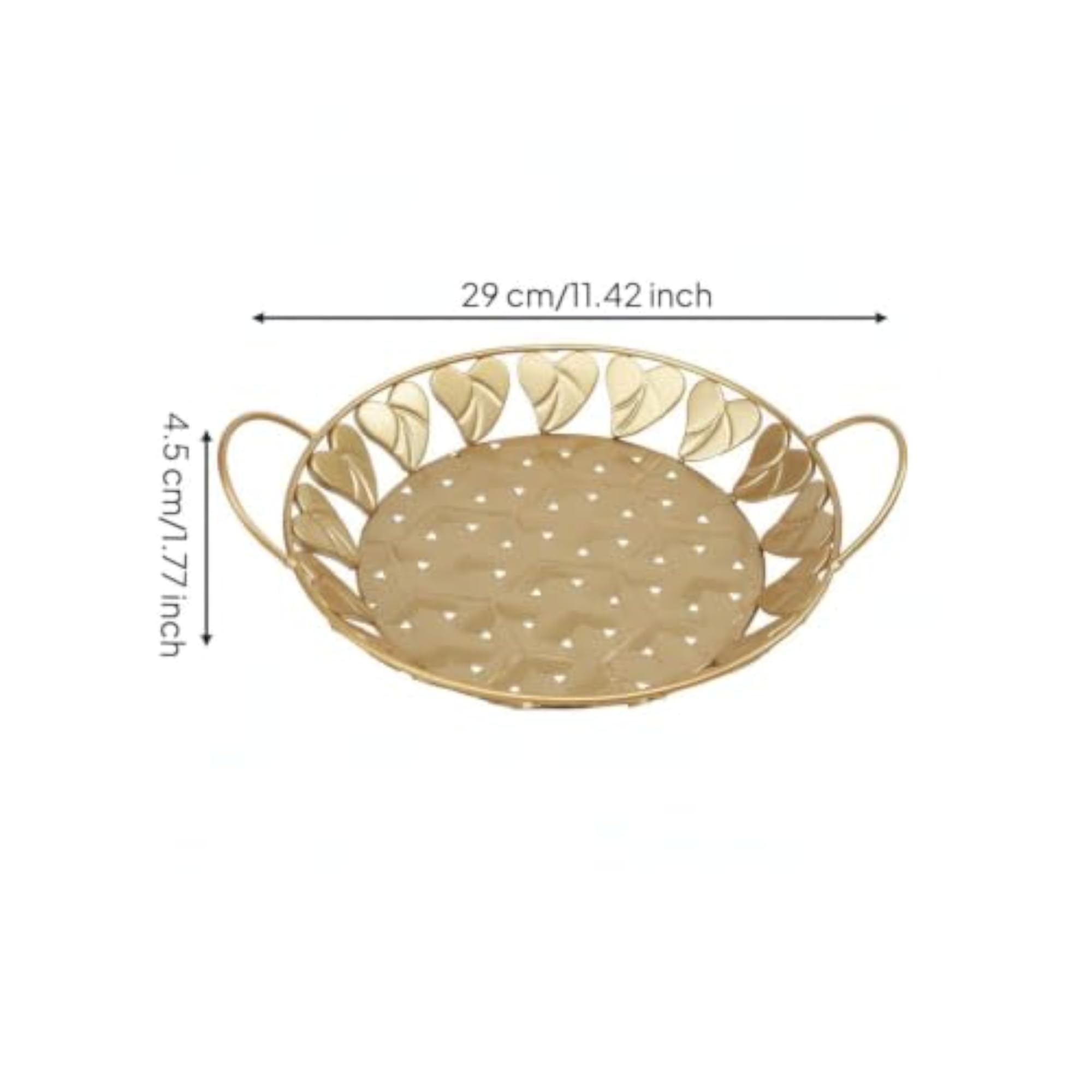 Glam Round Gold Tray with Handles, Decorative Openwork Design