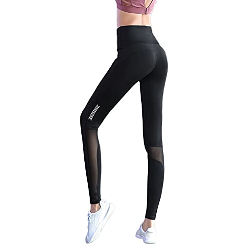 OeltWsoif Women Sport Legging High Waist Yoga Pant,Tummy Control Workout Running Legging 4 Way Stretch Non See Through-Black S