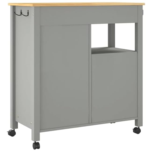 Vintage Wooden Kitchen Trolley for Organization, Durable Solid Pine Wood, Ample Storage with Wheels, Gray-GooXWCz7