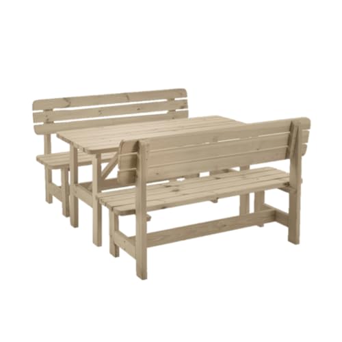 iWerk® – Gartengarnitur aus Holz | Set bestehend aus Gartentisch & Bänken mit Lehne | Hochwertige Sitzgarnitur für den Garten | PEFC-zertifizierte Gartenmöbel für Draußen (Grau)