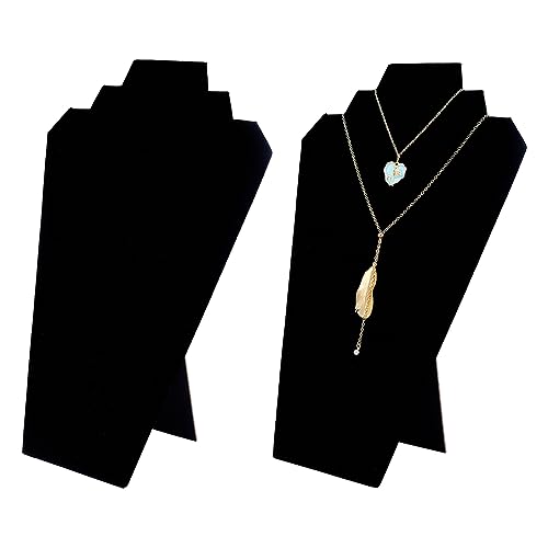 FINGERINSPIRE 2 pcs Noir Velours Bijoux Collier Présentoir 31 cm Hauteur 3D Buste Mannequin Modèle Collier Titulaire Bijoux Chaîne Organisateur Bijoux...