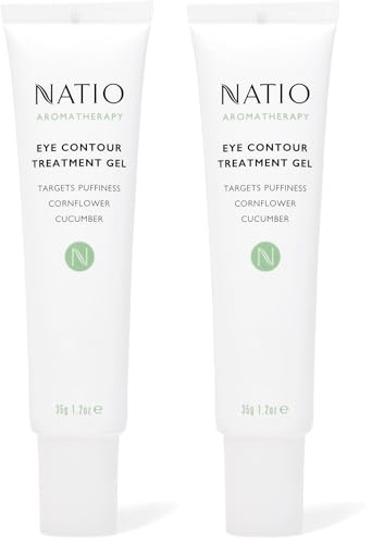 Natio Australia Aromatherapy Eye Contour Treatment Gel 35g - Cooling Eye Cream to Minimise Puffiness, Fine Lines, Dark Circles & Signs of Fatigue - Suitable for All Skin Types - Chamomile, Cornflower, Calendula & Cucumber - Made in Australia