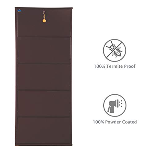 Image of DELITE KOM 24 Inch Wide, 5 Shelf Metal Shoe Rack Wall Mounted for Home with Central Lock | Holds Upto 15 Shoes or 25 Slippers Pair | 1 Year Warranty | (67 x 24 x 5 Inch, Coffee) | DIY | Space Saving