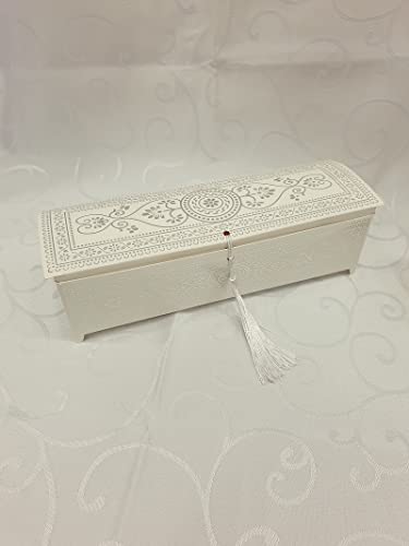Dounia Mariage Boite gâteau en Forme Coffret long avec Pompon Blanc Argente x 25