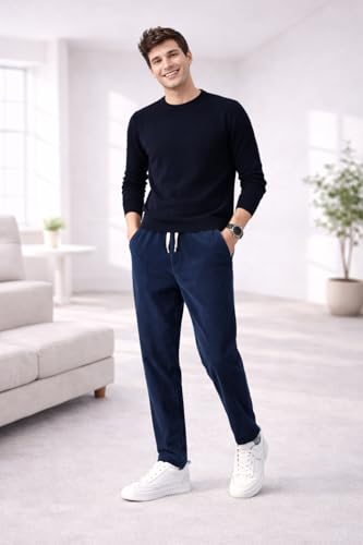 Image of Men's Comfortable Corduroy Pants | Relaxed Fit Stretch Waist Trousers for Everyday Wear Cream