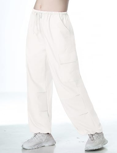 Image of EXARUS Girls Parachute Pants Cargo Hip Hop Wide Leg Baggy Y2K Teen | Tween Casual School Dance Streetwear with Pockets Elastic Waist Youth Junior Kids Bottoms Hiking 8-14Y