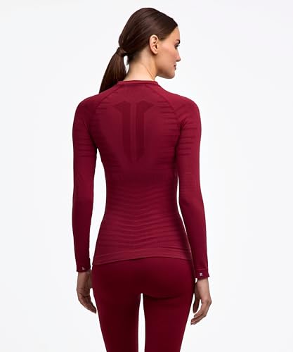 FALKE Maximum Warm Round Neck W L/s SH Hilo Funcional Secado rápido 1 Pieza, Capa de Base Superior Mujer, Rojo Merlot 8117 Trend, XL