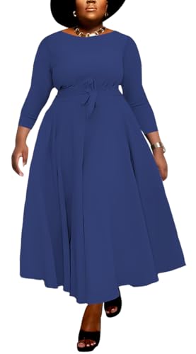 Image of BFFBABY Women's Wrap V Neck Plus Size Maxi Dresses 3 /4 Sleeves Chain Floral Printed Swing Dress with Belt