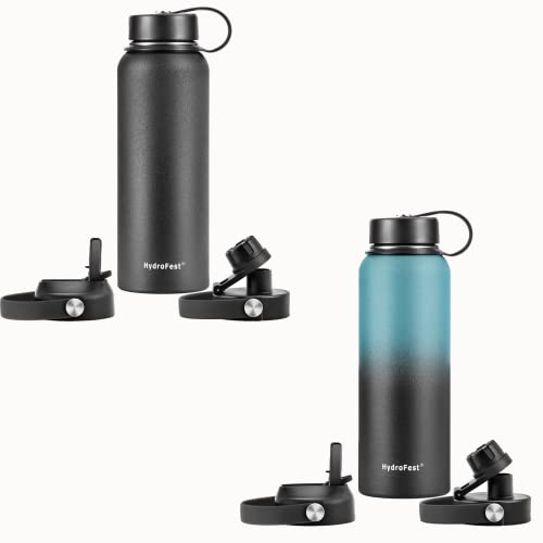 Hydrofest 40 Oz+40 Oz Stainless Steel Water Bottle With Straw, Wide Mouth Double Wall Vacuum Insulated Leakproof Water Flask #TOP6