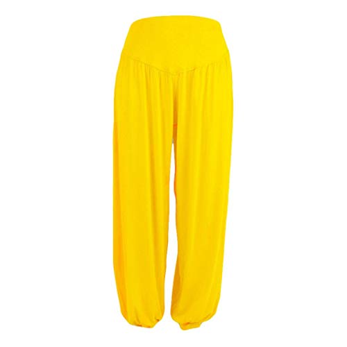 iYBUIA Womens Solid Elastic Loose Casual Modal Cotton Soft Yoga Sports Dance Harem Pants(Yellow,M)