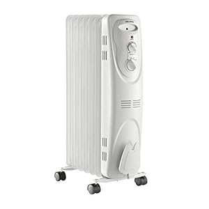 PELONIS PHO15A2AGW, Basic Electric Oil Filled Radiator, 1500W Portable Full Room Radiant Space Heater with Adjustable Thermostat, White, 26.10 x 14.20 x 11.00 in