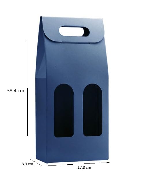 Scatola Regalo per Bottiglie di Vino - Portabottiglie - Ginkgo Box (2 Bottiglie, Blu, 20)