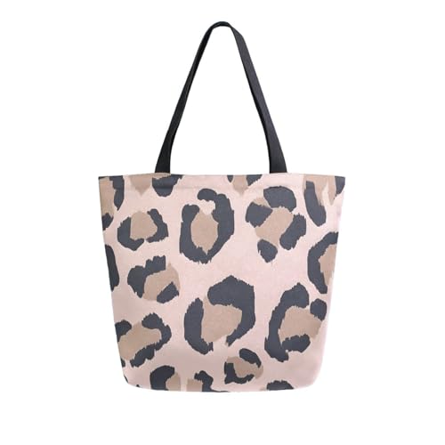 Extra Large Shoulder Tote Bag for Beach Travel Weekender Gym Pink Background with Brown Leopard Print Pattern Reusable Grocery Canvas Shopping Bag2