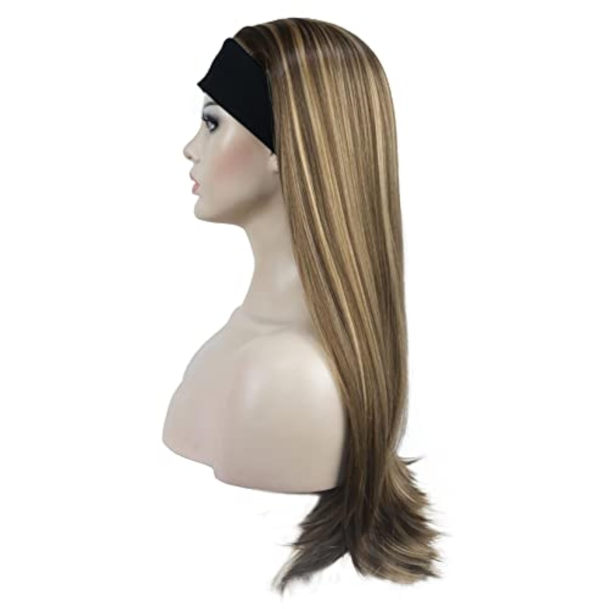 Ladies' Long Straight 3/4 Wig with Black Headband