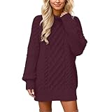 Details: Zopfmuster Optik KBOPLEMQ Strickkleid Damen Winter Warme Pulloverkleid Rollkragen Langarm Minikleid Hohe Elastizität Weich Kleid Zopfmuster Elegante Einfarbige Winterkleid Pulli Pulloverkleid Partykleid