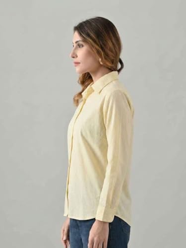 Image of Women's Blue Cotton Striped Shirt - Regular Fit, Full Sleeve, Collared Formal Shirt for Office, Casual