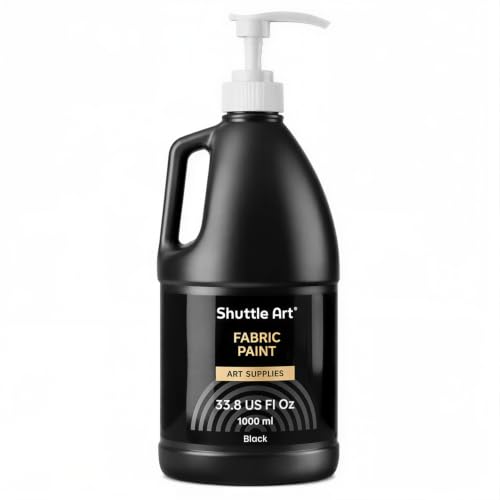 Shuttle Art Black Fabric Paint, 33.8 oz(1000 ml) Large Bottle with Pump, Permanent Fabric Paint for Furniture, Sofa, Cushions, Clothes, Soft Non-Toxic Textile...