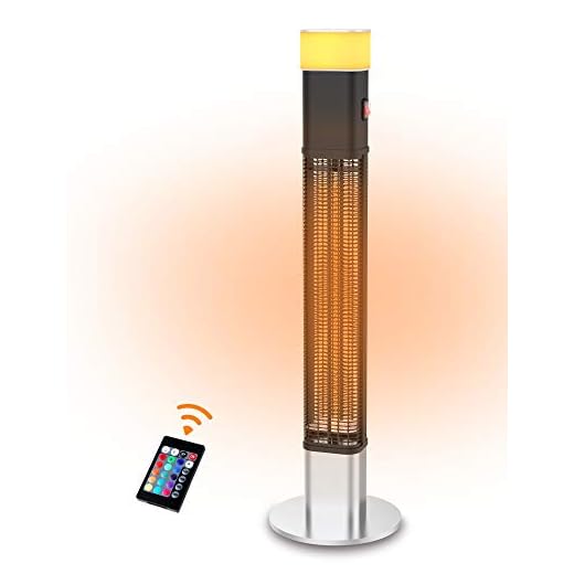 PATIOBOSS Electric Patio Heater, Freestanding Infrared Heater with 16 Colour LED Light and Remote Control, Electric outdoor Heater for Instant Warm, Quiet Operation
