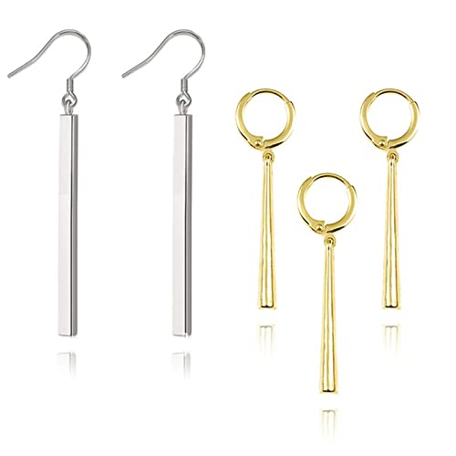 Onlyjump 5 Pcs 14K Gold Plated Long Bar Hoop Earrings Simple Minimalist Bar Hoop Earrings Geometric Line Earrings For Women Girl Dainty Jewelry (Gold And Silver) #TOP22