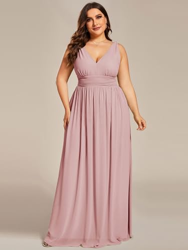 Image of Ever-Pretty V Neck Sleeveless Pleated Chiffon Maxi Plus Size Formal Dress for Women Bridesmaid Dresses 09016-DA