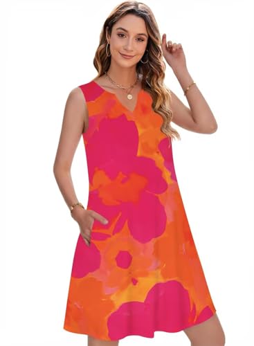 Image of QACOHU Women's Summer Sleeveless V Neck Mini Dress with Pockets Casual Sundress Beach Dresses for Women 2026