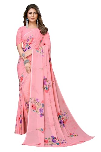 Yashika Women's Trendy Printed Georgette Purple Color Saree with Blouse Material
